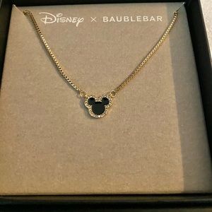Brand New Baublebar Disney Mickey Mouse Necklace Black Enamel Pave Crystals